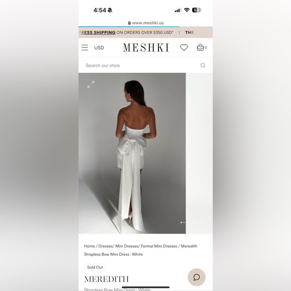 Meshki White Strapless Bow Mini Dress